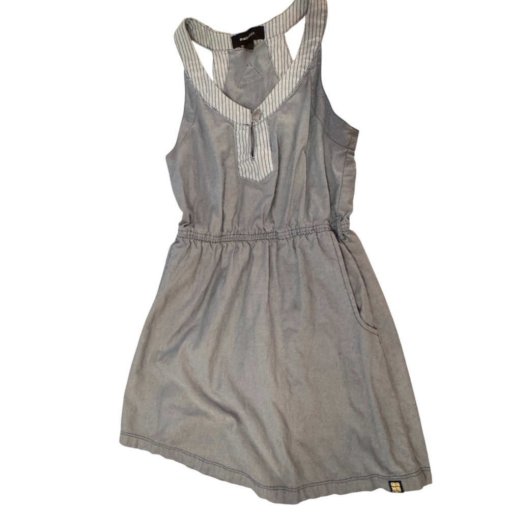 Y2K Insight Chambray Mini Dress Size XSmall Racerback Striped Trim Indie Sleeze
